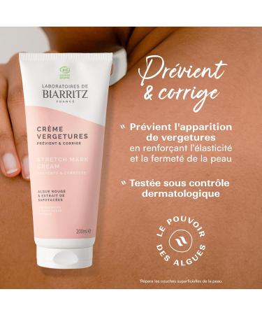 Laboratoires de Biarritz - Stretch Marks Cream with Red Seaweed & Sapotaceae Extract - Certified Organic - Pregnancy Puberty and Weight Variations - 200 ml - Made in France - Buy Online on GoSupps.com