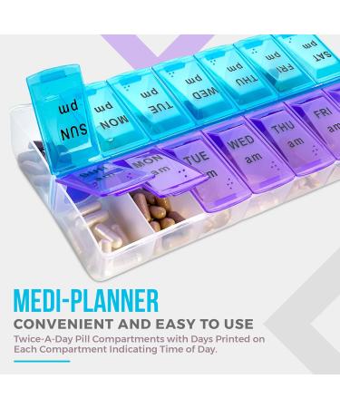 Weekly Pill Organizer - 7 Day AM/PM Planner | BPA Free Travel Case for Vitamins Medication & Fish Oil Supplements - Buy Online on GoSupps.com