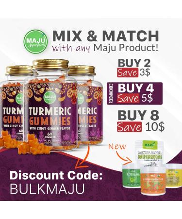 MAJU Turmeric Curcumin Gummies 60ct with Ginger & Black Pepper - Enhanced Absorption & Potency, Tumeric Gummies for Adults & Kids - Buy Online on GoSupps.com