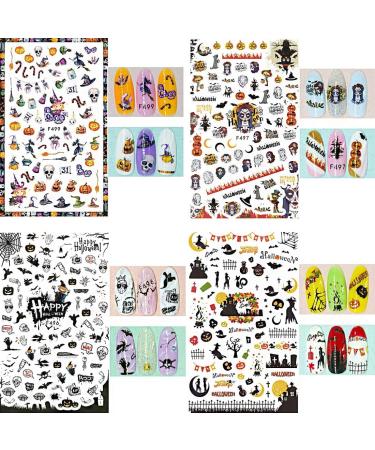 Kalolary 12 Sheets Halloween Nail Art Stickers Decals DIY Self-Adhesive Nail Sticker Decals Nail Art Tips Stencil Nail Decorations for Halloween Party Include Pumpkin/Bat/Ghost/Witch etc - Buy Online on GoSupps.com