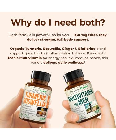 Boswellia Turmeric Curcumin Supplement + Multivitamin for Men Bundle Supports Joint Health & Complete Daily Wellness with Ginger Root Organic Turmeric Powder Methylated Vitamin B12 Zinc & More - Buy Online on GoSupps.com