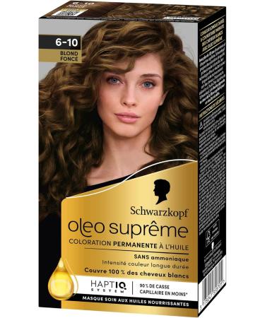 Schwarzkopf Oleo Supr me Permanent Oil Hair Color Long-Lasting Color and Shine Ammonia Free 100% White Coverage HaptIQ System Dark Blonde 6-10 - Buy Online on GoSupps.com