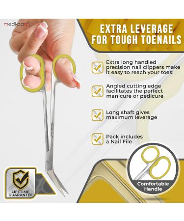 Medipaq Yellow Long Handle Toenail Scissors with Free Nail File - Ideal for Tough Toenails - Extra Leverage for Elderly & Limited Mobility - Buy Online on GoSupps.com