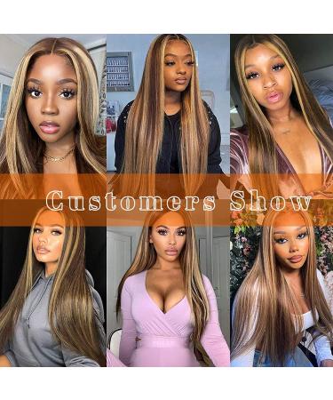 28 Inch Long Straight Highlights Wig for Black Women - Brown Mixed Blonde Synthetic Hair - Heat Resistant Fibre - Ideal for Daily & Party Use - Buy Online on GoSupps.com