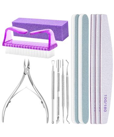 ALLE'S 12 Pieces Professional Metal Nail Files and Cuticle Pusher Capsule Cutters Brush Tools for Ingrown Toenails and More Complete Manicure Kit Nail Buffers Set
