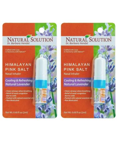 Natural Solution Pink Salt Nasal Inhaler with Relaxing Lavender Essential Oils Remedy for Sinus Relief Allergies Headaches Cold Flu and Congestion - Pack of 2 Lavender Nasal Inhaler