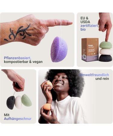 Vove Certified Organic Konjac Sponge 6-Pack | Eco-Friendly Activated Carbon & French Tone | Gentle Face Peeling for All Skin Types | Sustainable Skincare - Buy Online on GoSupps.com