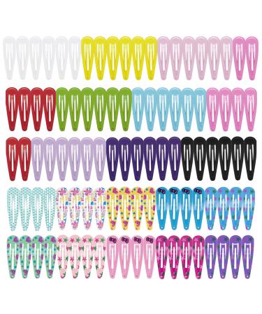 habibee 100 Pcs Hair Clips for Girls 2" Cute Hair Clips with 20 Assorted Colors Hair Ornaments Baby Hair Clips Non-Slip Metal Snap Barrettes Hair Accessories for Girls, Babies, Toddlers Kids, Women Printing