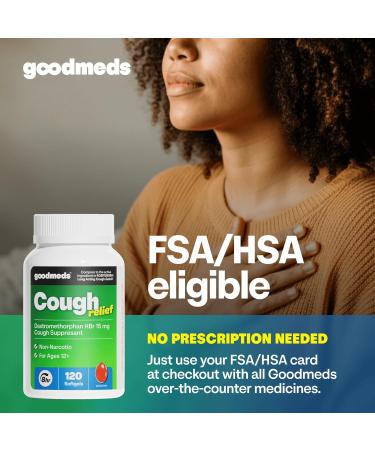 GoodMeds Cough Relief for Adults Softgels Dextromethorphan HBr (DXM) 15mg 8Hour Non-Drowsy Long-Lasting Bronchial Suppressant for Dry Cough and Chest Congestion (120 Count) - Buy Online on GoSupps.com