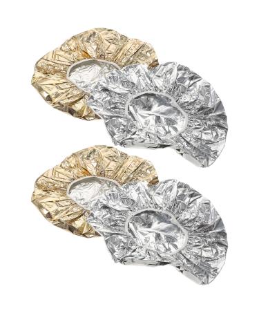 TEHAUX Lot de 4 Bonnets en Aluminium pour Soin Profond des Cheveux Chapeaux de Coloration et Thermique Taille 28 CM 2 Argent s et 2 Dor s Adapt s Salon de Coiffure et Usage Spa