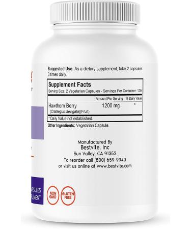 Hawthorn Berry 600mg (240 Vegetarian Capsules) - Vegan, Non-GMO, Gluten-Free - No Stearates, No Fillers - Buy Online on GoSupps.com
