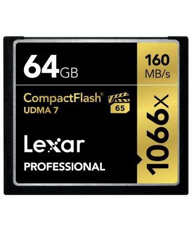 Lexar Professional 1066x 64GB CompactFlash Card, Up to 160MB/s Read, for Professional Photographer, Videographer, Enthusiast (LCF64GCRBNA1066)