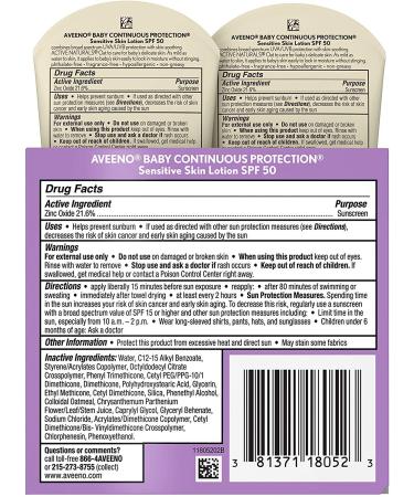 Aveeno Baby SPF50 Continuous Protect Lotion Sensitive 3oz (88ml) 2-Pack - Buy Online on GoSupps.com