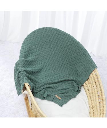 Mimixiong 100% Cotton Knit Swaddle Baby Blanket - Cozy & Soft for Newborn Boys and Girls - Dark Green 100x80cm - Waffle - Buy Online on GoSupps.com