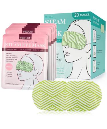 MEDLOT Steam Eye Mask  20 Heated Eye Masks for Dry Eyes  Puffy Eyes  Dark Circles  Stye  Disposable Warm Moist Heat Eye Compress for Sleeping  Spa  with Ear Straps  Unscented  Mother's Day Gift