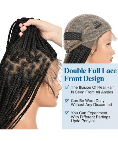 Olymei 38 Full Double Lace Front Knotless Box Braided Wig with Baby Hair - Super Long Black Braids with Curls - Synthetic Wig for Black Women - Buy Online on GoSupps.com