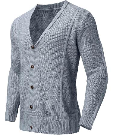 Men's Knit Single-Breasted Solid Color Cardigan - 3XL Grey Banana Cardigan - Buy Online on GoSupps.com