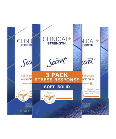 Secret Clinical Strength Antiperspirant and Deodorant for Women, Soft Solid, Stress Response, 1.6 oz, Pack of 3 Secret Stress Response, Pack of 3 NEW