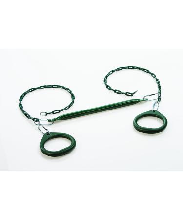 Standard Trapeze Bar with Rings | 6 Colors | Compatible with Most Playsets | Easy to Install | 115lb Capacity | Swing Hangers Not Included | DIY Swingset Accessory | Backyard Playground Accessories Green