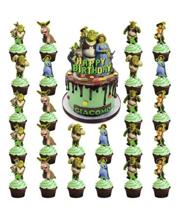 Shrek Party Decorations 25Pcs Shrek Happy Birthday Party Cake Topper Cupcake Toppers for Kids Boys Girls Shrek Party Supplies Cake Decorations