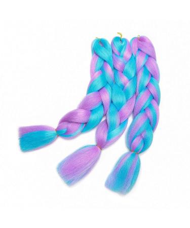 Ombre Jumbo Braiding Hair Extensions - 24 inch (300g) Synthetic Sky Blue & Light Purple - Perfect for Braids - Buy Online on GoSupps.com