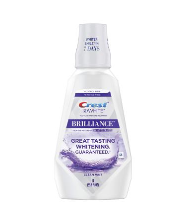 Crest 3D White Brilliance Alcohol Free Whitening Mouthwash  Clean Mint  1 L (33.8 fl oz)
