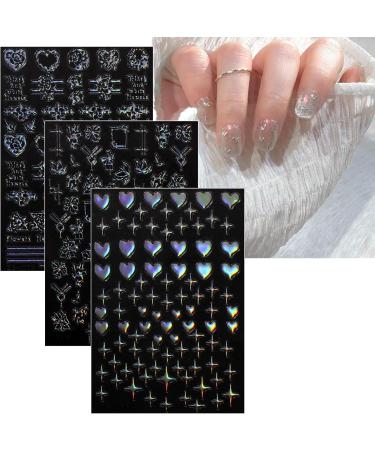JMEOWIO 12 Sheets Aurora Star Heart Nail Art Stickers Decals Self-Adhesive Colorful Nail Supplies Nail Art Design Decoration Accessories - Buy Online on GoSupps.com