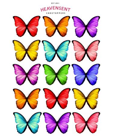 Cake Topper Edible Pre-cut 30 Rainbow Butterflies Premium Thick Sweet Wafer Card Standing Cupcake Toppers Birthday Party Cake Decorations