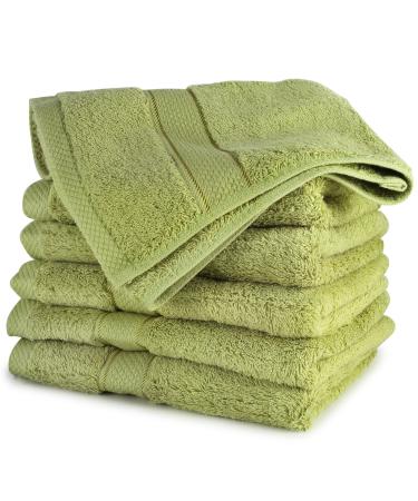 Cozy Homery Egyptian Cotton Wash Cloths for Bathroom | 13x13 Ultra Soft Face - Body Washcloths for Kids & Adults | 650 GSM Hotel Spa Quality Wash Cloth Towel Set | 6-Pack Green 6-Soft Washcloths