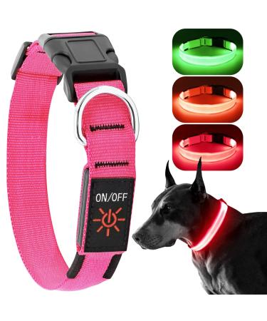 Koskill Luminous Elbes Dog Rowable Usb Led Dog Halison Waterproof Luminous Dog Collar Adjustable Super Helle for Medium Large Dogs Rosa L