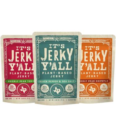 It's Jerky Y'all Vegan Jerky SEA SALT AND PEPPER, TERIYAKI, CHIPOTLE - Beyond Tender and Tasty Vegan Snacks - Non-GMO, Gluten-Free, Vegetarian, Whole30 (3-Pack)