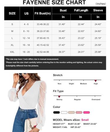 Fayenne Womens Tops Deep V Neck Cross Wrap Sexy Tops Polka Dot Mesh Long Sleeve T Shirt Casual Blouses M White - Buy Online on GoSupps.com