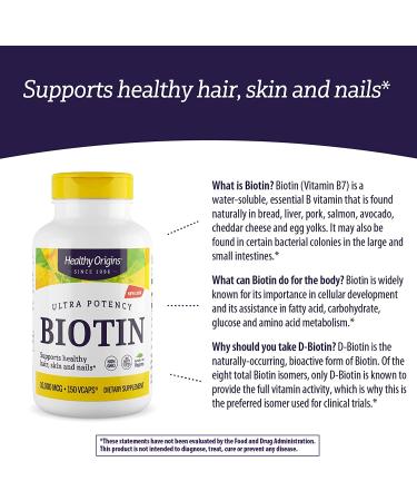 Healthy Origins Biotin 10,000 Mcg Vcaps - 150 Count | Boost Hair, Skin & Nails - Buy Online on GoSupps.com