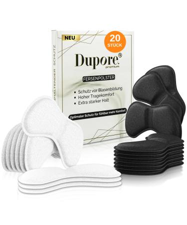 Dupore 20x Premium heel cushion shoe inserts - self -adhesive heel protection - anti -slip heel cushion for shoes - heel protection pumps high heels - heel pillow against blowing & friction black - white - Buy Online on GoSupps.com