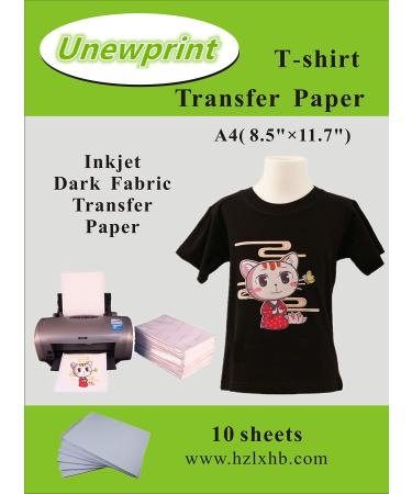 Heat Transfer Paper for Dark Fabric Inkjet Transfer Paper for t-Shirts Customer Pack 10 Sheets by Unewprint (8.311.7)