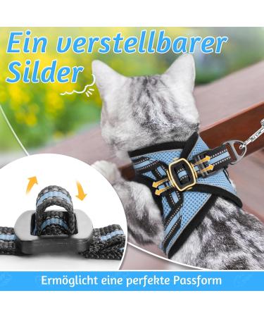 Rabbitgoo Adjustable Cat Dishes Set with Leash - Soft Reflective Stripes for Cats & Kittens - Light Blue - Buy Online on GoSupps.com