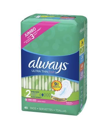 ALWAYS Ultra Thin Size 2 Super Pads With Wings Scented 40 Count