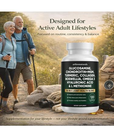 Arthronaturals Herbal 18-in-1 Joint Support Blend Daily Supplement with Glucosamine Chondroitin MSM and Turmeric Clean Formula for Active Adult Daily Routine 120 Capsules (2) - Buy Online on GoSupps.com