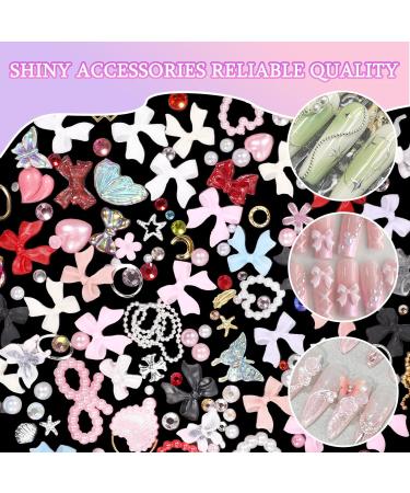 Shop 3D Nail Charms & Rhinestones | Multi Color Bow Moon Heart & Star Nail Art | Flatback Pearl & Crystal Gems | DIY Nail Accessories - Color Set 1 - Buy Online on GoSupps.com