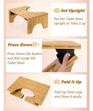 Easoger Bamboo Toilet Stool - 7'' Foldable Potty Step Stool for Squatting - 330 lbs Capacity - Buy Online on GoSupps.com