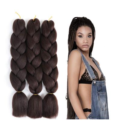 SuCoo Kanekalon Jumbo Braiding Hair Extensions High Temperature Fiber Crochet Twist Braids With Small Free Gifts 24inch 3pcs/lot(Dark Brown)