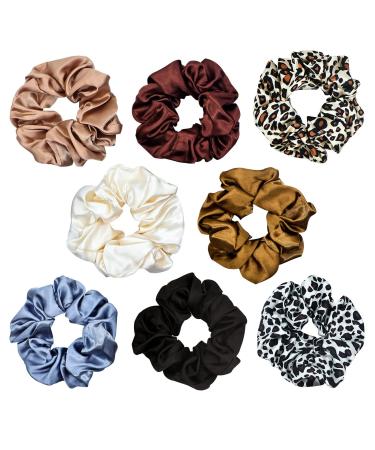 SHURIL Hair Scrunchies 8PCS Solid Elastic Bands Ponytail Holder Silk Satin Scrunchy Soft Silk Hair Ties Hair Accessories Suitable for Women Girls for Thick Thin Fine Curly hair (8 colors)