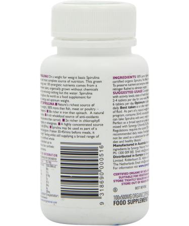 SYNERGY NATURAL Organic Spirulina Tablets - 100tabs (1 Pack) - Buy Online on GoSupps.com