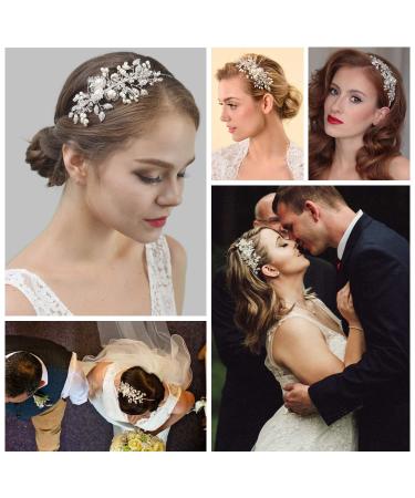 SWEETV Handmade Pearl Wedding Headband - Silver Rhinestone Bridal Hair Band - Buy Online on GoSupps.com