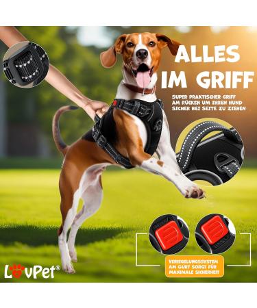 Lovpet No-Pull Dog Harness for Large Dogs | Breathable & Soft Reflective Design | Adjustable with Handle | Includes Bag Rolls | Black - Buy Online on GoSupps.com