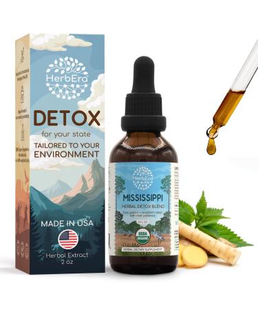 HerbEra Mississippi Herbal Detox Blend - USDA Organic Extract Made in USA | Immune & Liver Support Liquid Drops | Astragalus Burdock Dandelion Root Ginger Milk Thistle | 2 fl oz