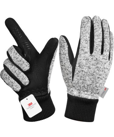 Bikingmoreok winter gloves for men and women 3m thinsulate thermal gloves touchscreen gloves cold weather warm gloves bicycle gloves for skiing cycling running hemp gray L