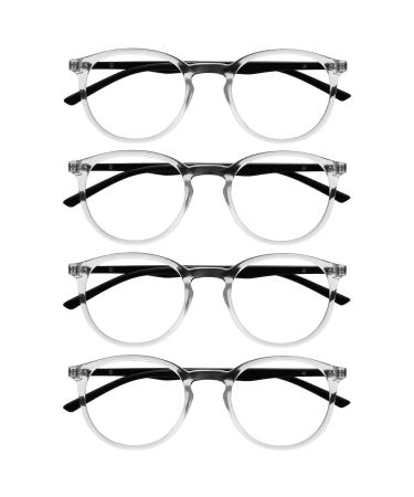 Opulize Met 4 Pack clear black reading glasses big round men ladies women's spring hinges rrrr60-c +0.00 Clear front with black arms +0.00 dioptries