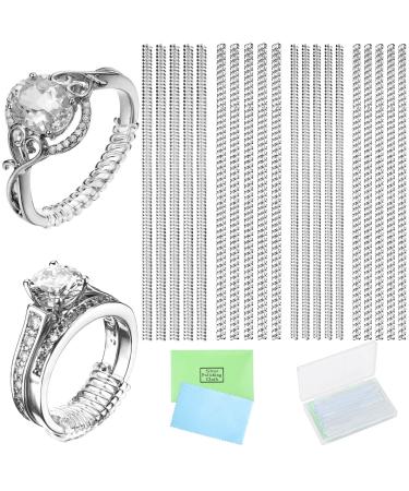 Ring Sizer Adjuster for Loose Rings Golden and Clear, 16pcs*100mm 4 Sizes Round & Flat Spiral, Invisible Ring Guards, Silicone Ring Tightener, Ring
