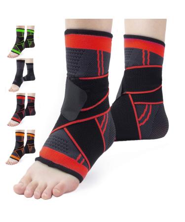 Ankle Brace Set of 2 Compression Support Adjustable Sleeve for Injury Recovery Joint Pain and More Arch Brace Support & Foot Stabilizer Ankle Wrap Protect Against Ankle Sprains or Swelling M Red